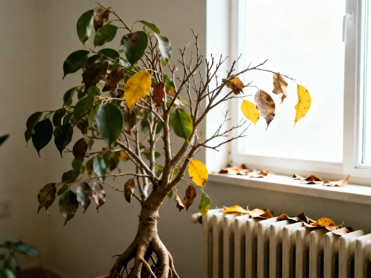 Ficus Ginseng zrzucający liście wskutek stresu